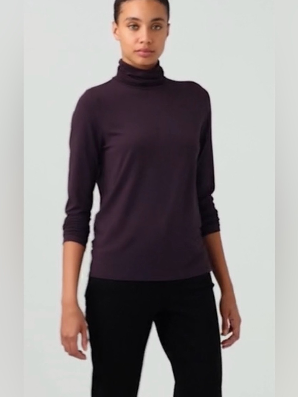 Eileen Fisher Plum Tencel Turtleneck Top Medium Long Sleeve Minimalist